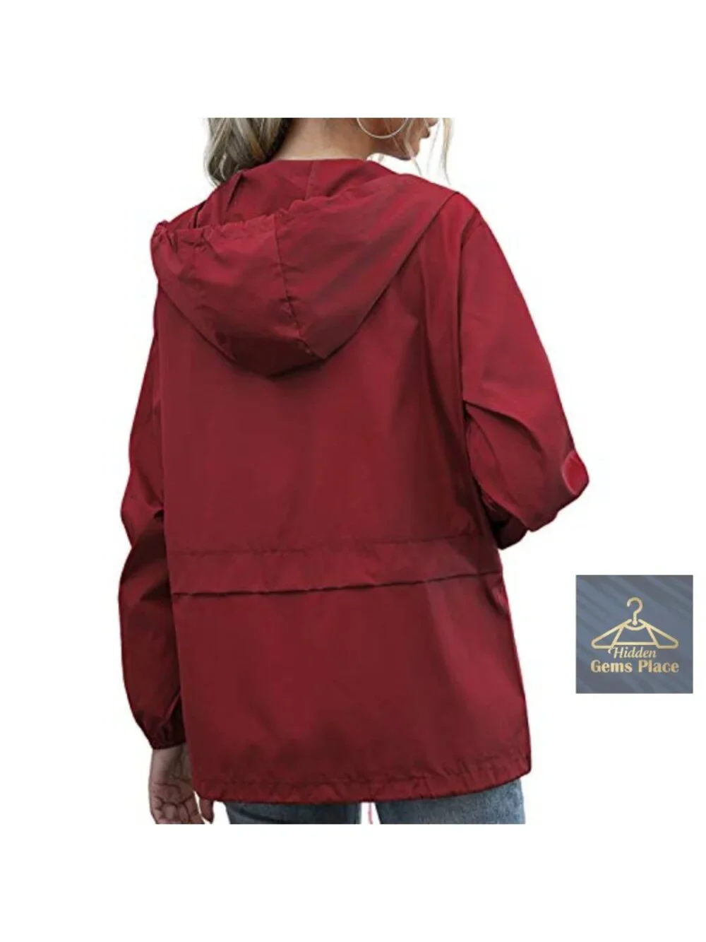 Waterproof Rain Jacket Lightweight Hooded Windbreaker with Pockets